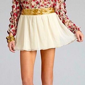 NWT Gianni Bini XS Cream Ivory Gold Beaded Belt Mini Skirt Layered Flare Garden
